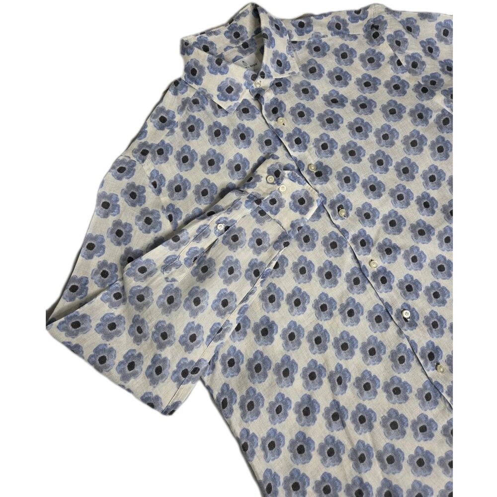 Emanuel Berg 100% Linen Blue Floral Button Up Shirt Mens 16/41 M/L Luxury EU